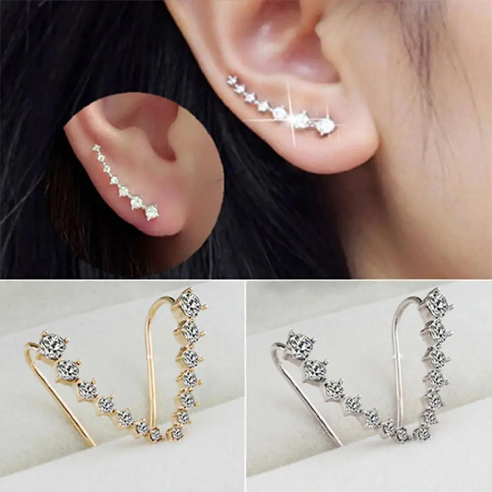 Women's Fashion Earrings Line Rhinestones Zircon Earrings Ear Hook Clip Stud Jewelry Gold Sliver aretes de mujer серьги женские
Women's Fashion Earrings Line Rhinestones Zircon Earrings Ear Hook Clip Stud Jewelry Gold Sliver aretes de mujer серьги женские