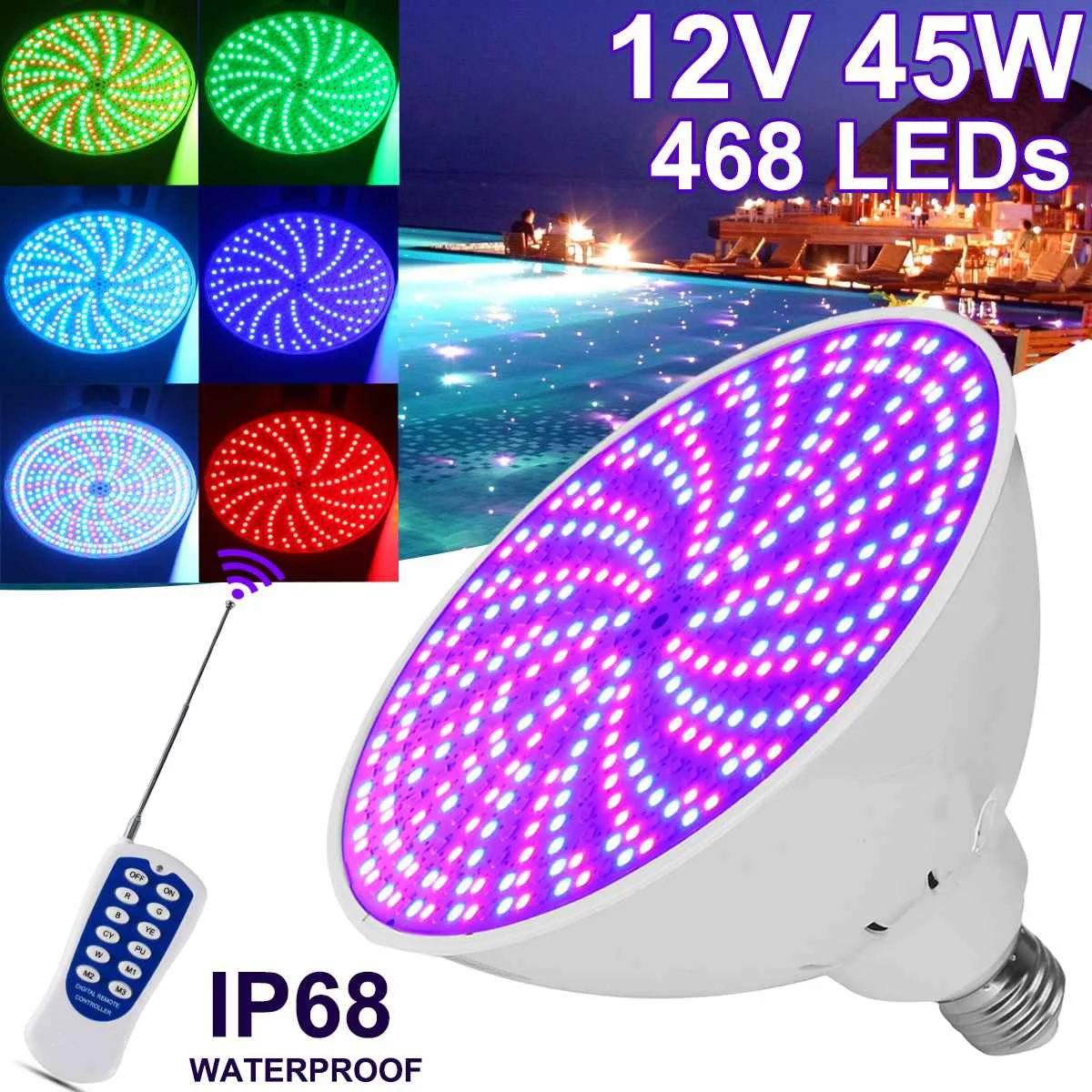Светодиодный светильник для бассейна, водонепроницаемый, IP68, 12 В, RGB, сменная лампа E27
Светодиодный светильник для бассейна, водонепроницаемый, IP68, 12 В, RGB, сменная лампа E27