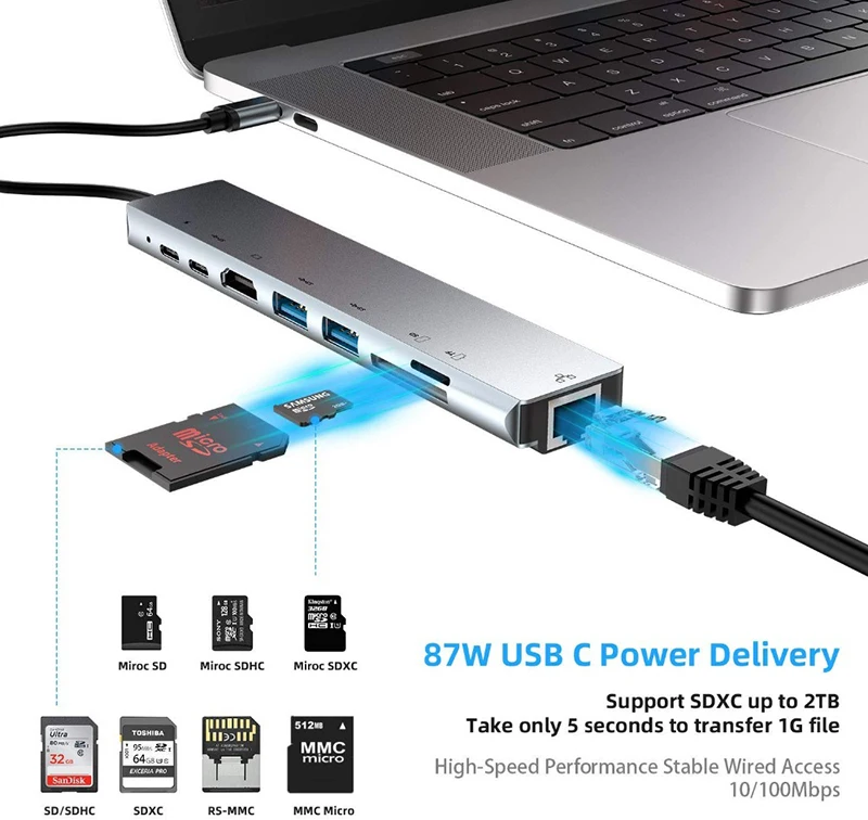 8 In 1 Hub Type-C to 4K HDMI-compatible USB3.0 SD/TF Card Reader RJ45 Ethernet USB-C PD Power Charge for MacBook Docking Station
8 In 1 Hub Type-C to 4K HDMI-compatible USB3.0 SD/TF Card Reader RJ45 Ethernet USB-C PD Power Charge for MacBook Docking Station