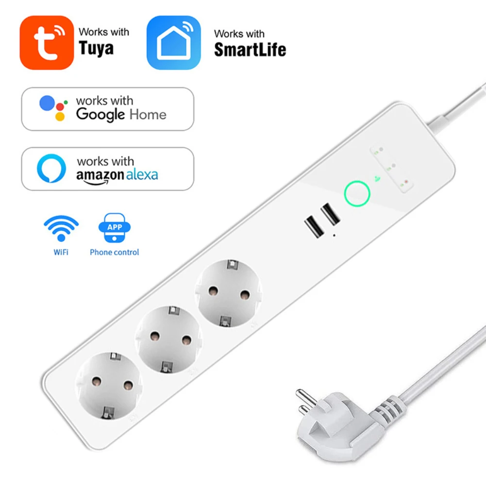 16A Wifi Smart Power Strip 3 EU Outlets Plug With 2 USB Charging Port Timing App Voice Control Work With Alexa Google Home
16A Wifi Smart Power Strip 3 EU Outlets Plug With 2 USB Charging Port Timing App Voice Control Work With Alexa Google Home
