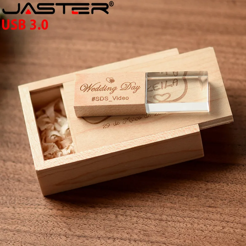 JASTER Wedding Photography Custom LOGO Wooden Crystal USB 3.0 64GB 32GB 16GB 4GB Version memory flashs stick pen drive | Компьютеры и