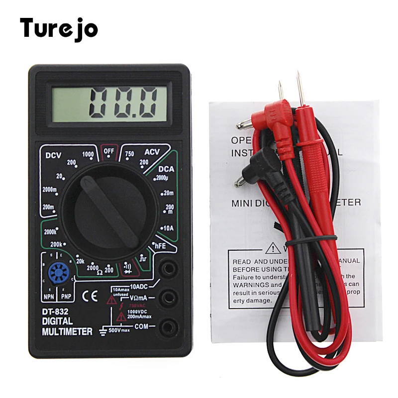 Professional DT832 Digital Multimeter with Buzzer Overload LCD DC/AC Mini Multimeter probe Voltmeter Ammeter Ohm Tester Meter
Professional DT832 Digital Multimeter with Buzzer Overload LCD DC/AC Mini Multimeter probe Voltmeter Ammeter Ohm Tester Meter