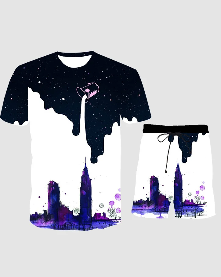 New 3D men's short-sleeved T-shirt shorts suit interesting Star Milk 3D printing sportswear loose men's Harajuku street style
New 3D men's short-sleeved T-shirt shorts suit interesting Star Milk 3D printing sportswear loose men's Harajuku street style