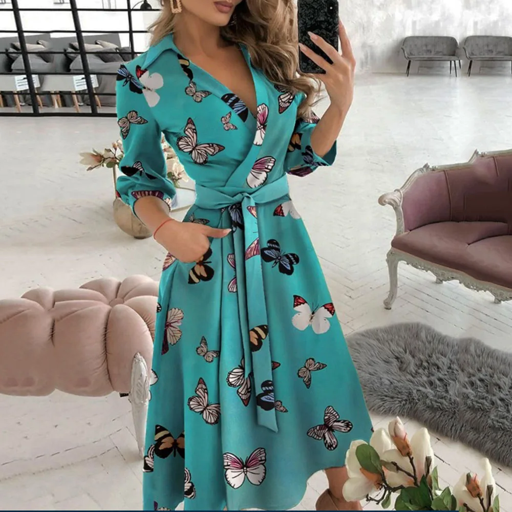 Summer Sexy Deep V-neck Butterfly Print Midi Dress Spring Fashion Elegant Long Dresses For Women 2021 Casual Lace Up Robe Femme
Summer Sexy Deep V-neck Butterfly Print Midi Dress Spring Fashion Elegant Long Dresses For Women 2021 Casual Lace Up Robe Femme