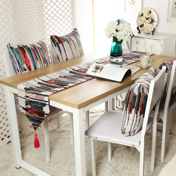 Oil Painting Yarn-dyed Table Runner Tablecloth with Tassel Table Runner Wedding Decoration Table Cloth Striped Table Runner 
Oil Painting Yarn-dyed Table Runner Tablecloth with Tassel Table Runner Wedding Decoration Table Cloth Striped Table Runner