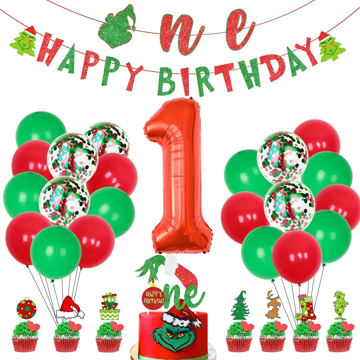 Grinch Themed 1st Birthday Party Decorations Kit for Kids Girl Grinchmas Birthday with ONE Banner Balloon Cake Toppers
Grinch Themed 1st Birthday Party Decorations Kit for Kids Girl Grinchmas Birthday with ONE Banner Balloon Cake Toppers