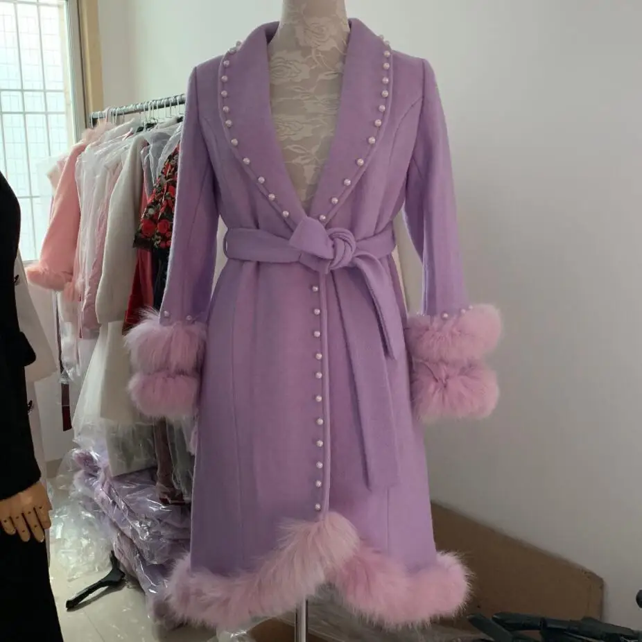 Winter fashion women wool blends coat fox fur collar cashmere coat women diamond beading slim belted overcoat
Winter fashion women wool blends coat fox fur collar cashmere coat women diamond beading slim belted overcoat