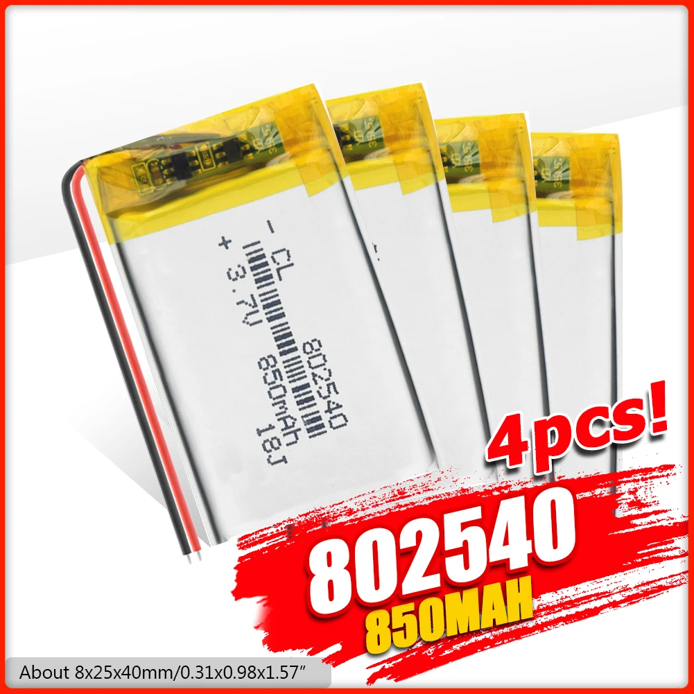 Литиевый аккумулятор 2/4 802540 мА · ч 850 в перезаряжаемый литий-полимерный 40x25x8 мм с