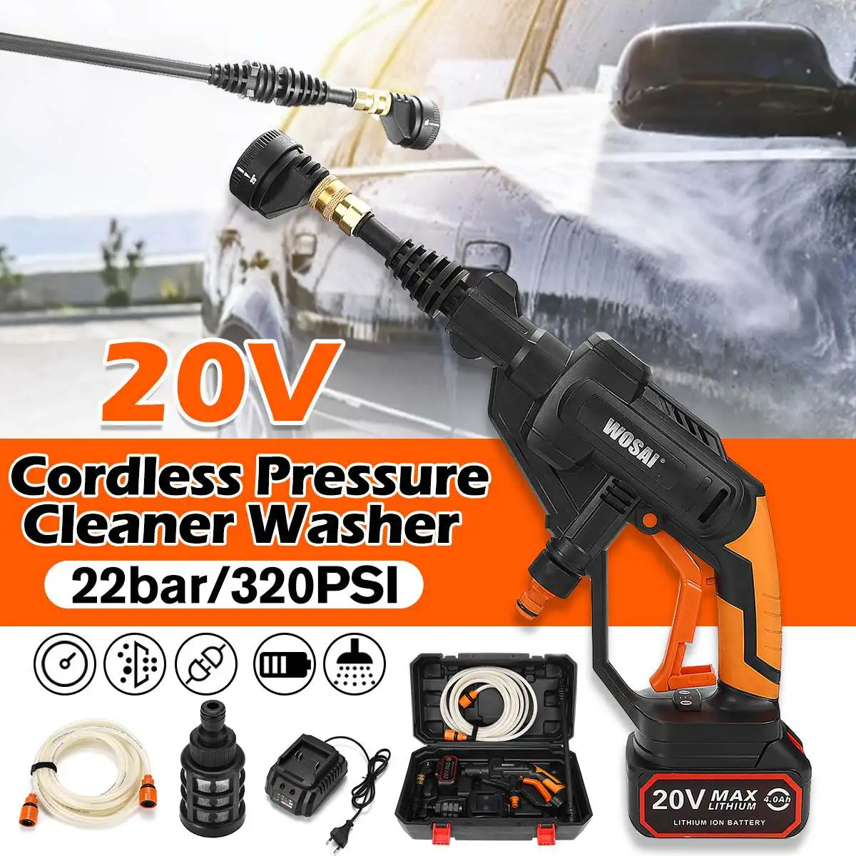 320PSI High Pressure Nozzle Car Washing Gun 20V Cordless Car Washer Handheld Auto Spray Powerful Car Washer Cleaning Rechargable
320PSI High Pressure Nozzle Car Washing Gun 20V Cordless Car Washer Handheld Auto Spray Powerful Car Washer Cleaning Rechargable