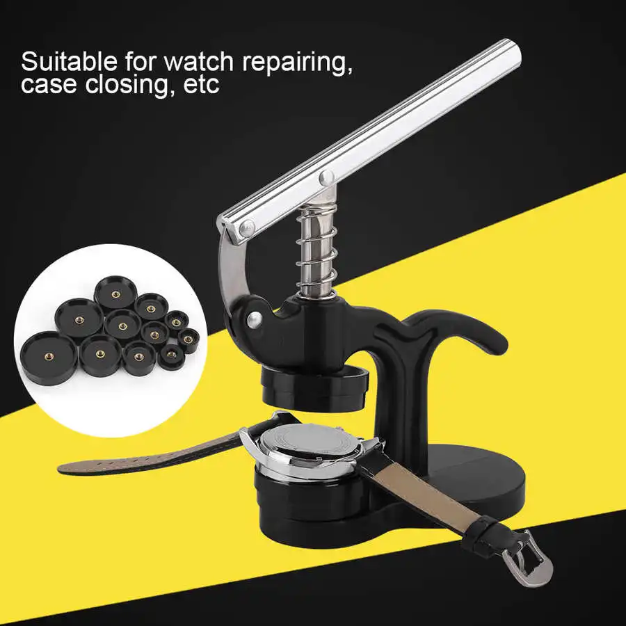 Watch Back Case Cover Press Closer Watchmaker Presser Repair Tool With 12 Dies Black Case Closer Watch Press Set
Watch Back Case Cover Press Closer Watchmaker Presser Repair Tool With 12 Dies Black Case Closer Watch Press Set