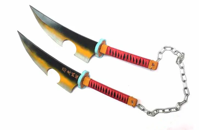 Kimetsu No Yaiba Tengen Uzui Twin Swords Косплей Реплика оружия реквизит для Хэллоуина