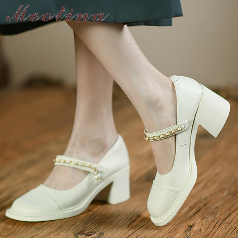 Meotina Women Mary Janes Shoes Genuine Leather Thick Heels Pumps Chain Elegant High Heel Ladies Footwear Spring Autumn Black 42
Meotina Women Mary Janes Shoes Genuine Leather Thick Heels Pumps Chain Elegant High Heel Ladies Footwear Spring Autumn Black 42