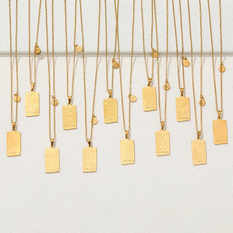 2021 New Vintage 12 Constellations Tarot Necklace Gold Stainless Steel Square Zodiac Sign Pendant Necklace for Women Jewelry
2021 New Vintage 12 Constellations Tarot Necklace Gold Stainless Steel Square Zodiac Sign Pendant Necklace for Women Jewelry