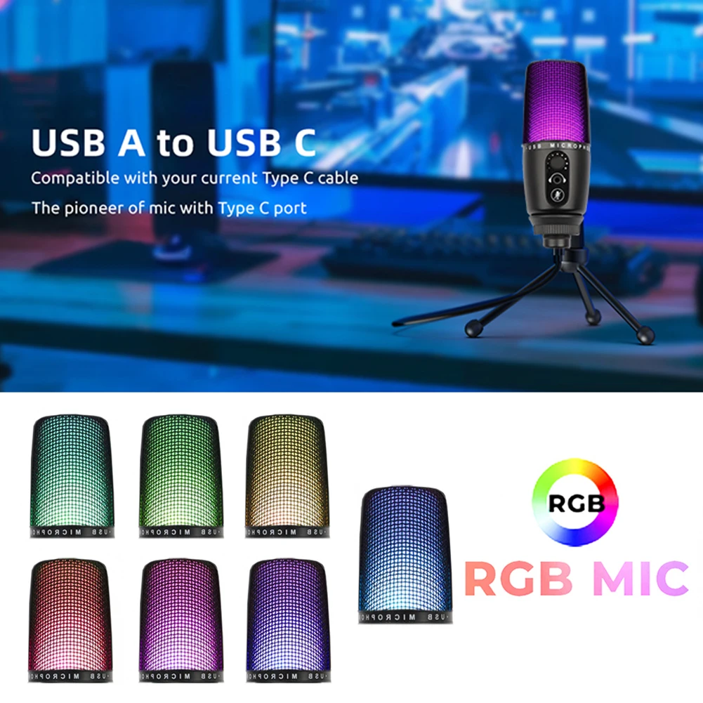 USB Microphone Karaoke RGB Condenser Recording Microphone For PC Laptop Studio Singing Gaming Streaming for Android/iPhone
USB Microphone Karaoke RGB Condenser Recording Microphone For PC Laptop Studio Singing Gaming Streaming for Android/iPhone