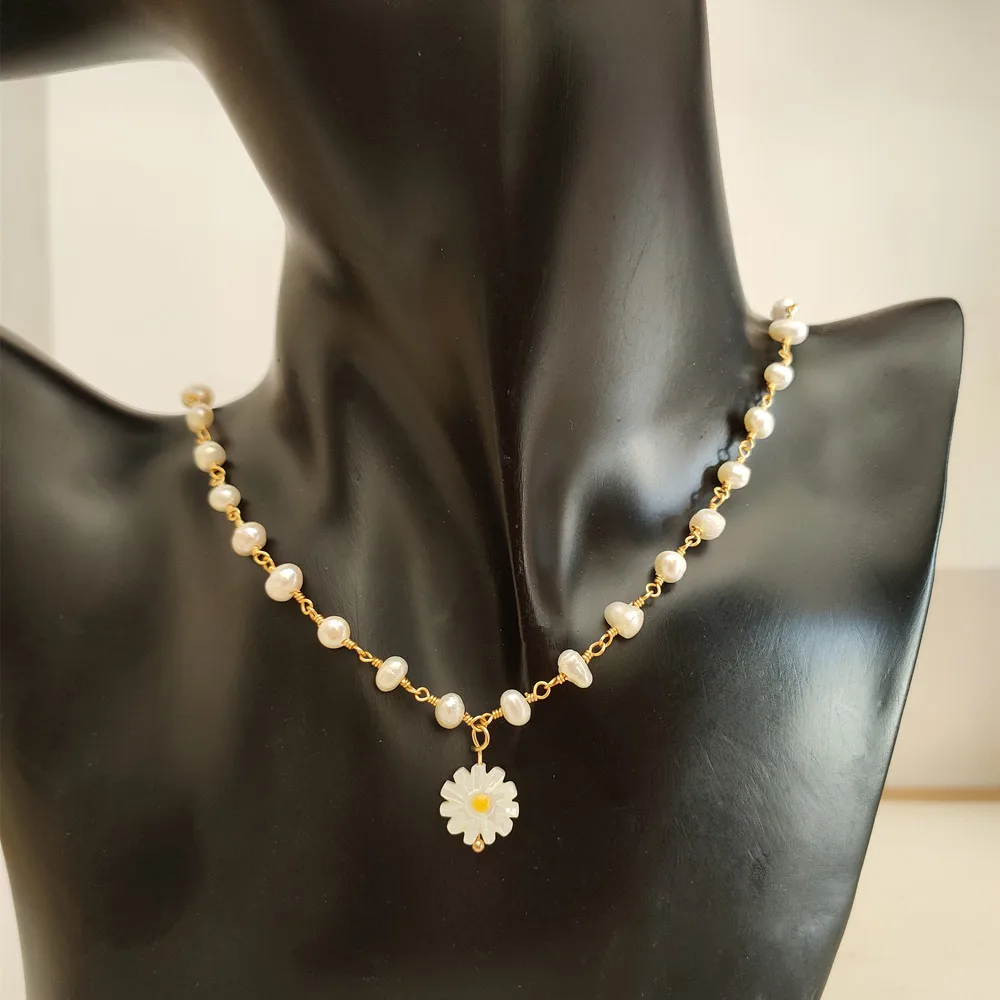 promotion! Natural Freshwater Pearl 12mm Daisy Flower Mother Necklace for women & Gift | Украшения и аксессуары