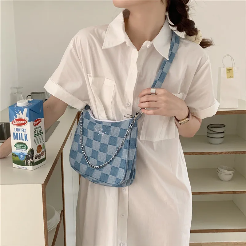 Vintage Women's Plaid Small Shoulder Crossbody Bag Fashion Denim Blue Ladies Canvas Purse Tote Handbags Female Underarm Bags
Vintage Women's Plaid Small Shoulder Crossbody Bag Fashion Denim Blue Ladies Canvas Purse Tote Handbags Female Underarm Bags