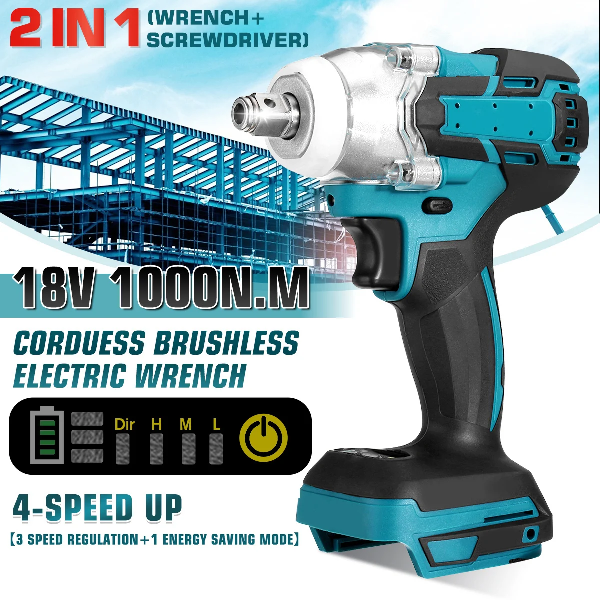 1000N.M Update 4 speed Brushless Cordless Electric Impact Wrench Rechargeable 1/2 inch Wrench Power Tools for Makita 18V Battery
1000N.M Update 4 speed Brushless Cordless Electric Impact Wrench Rechargeable 1/2 inch Wrench Power Tools for Makita 18V Battery