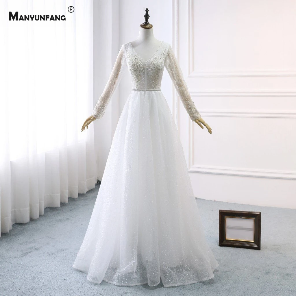 100% Real Full Sleeve Backless Sweep Train A-Line Wedding Dress for Women 2021 New Arrival V-Neck Lace Appliques Bridal Gown
100% Real Full Sleeve Backless Sweep Train A-Line Wedding Dress for Women 2021 New Arrival V-Neck Lace Appliques Bridal Gown