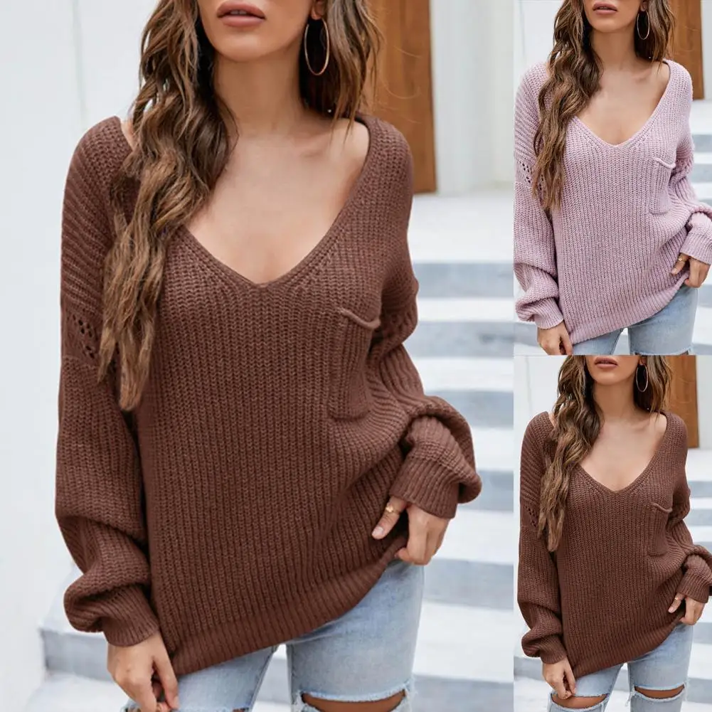 Women Sweater Solid Color V Neck Autumn Winter Hollow Out Sleeve Pocket Knitted Pullover for Daily Wear
Women Sweater Solid Color V Neck Autumn Winter Hollow Out Sleeve Pocket Knitted Pullover for Daily Wear