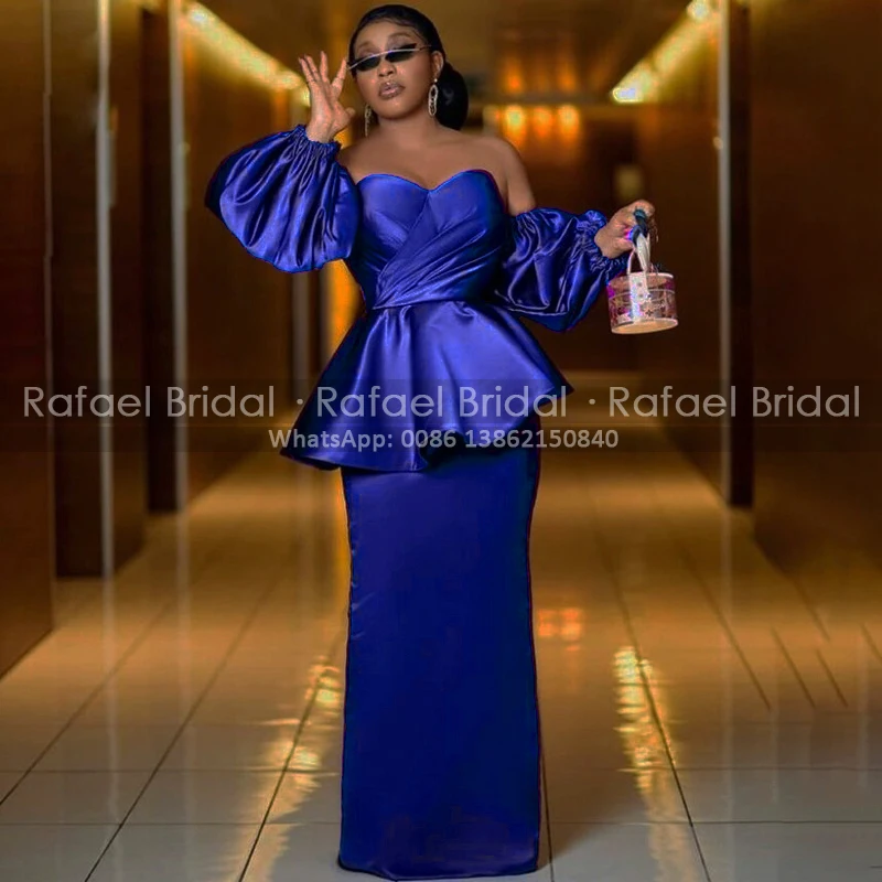 2021 Peplum Sheath Long Prom Dresses With Puffy Sleeves Royal Blue Satin Sweetheart Neck African Women Formal Party Gown
2021 Peplum Sheath Long Prom Dresses With Puffy Sleeves Royal Blue Satin Sweetheart Neck African Women Formal Party Gown