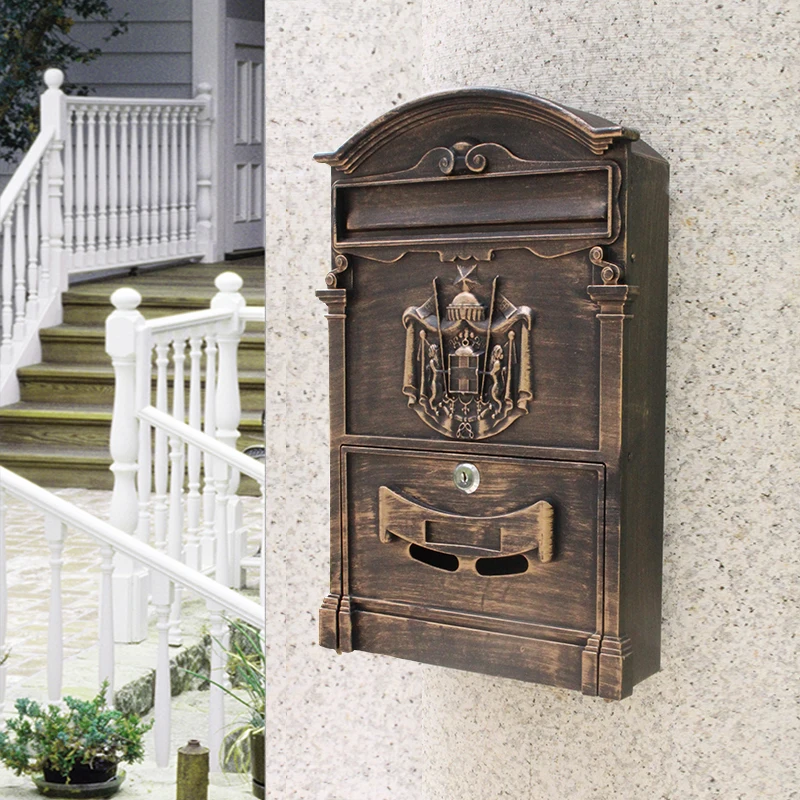 European letter box outdoor home villa wall creative report with lock retro mailbox rain ornaments mail tube post | Дом и сад