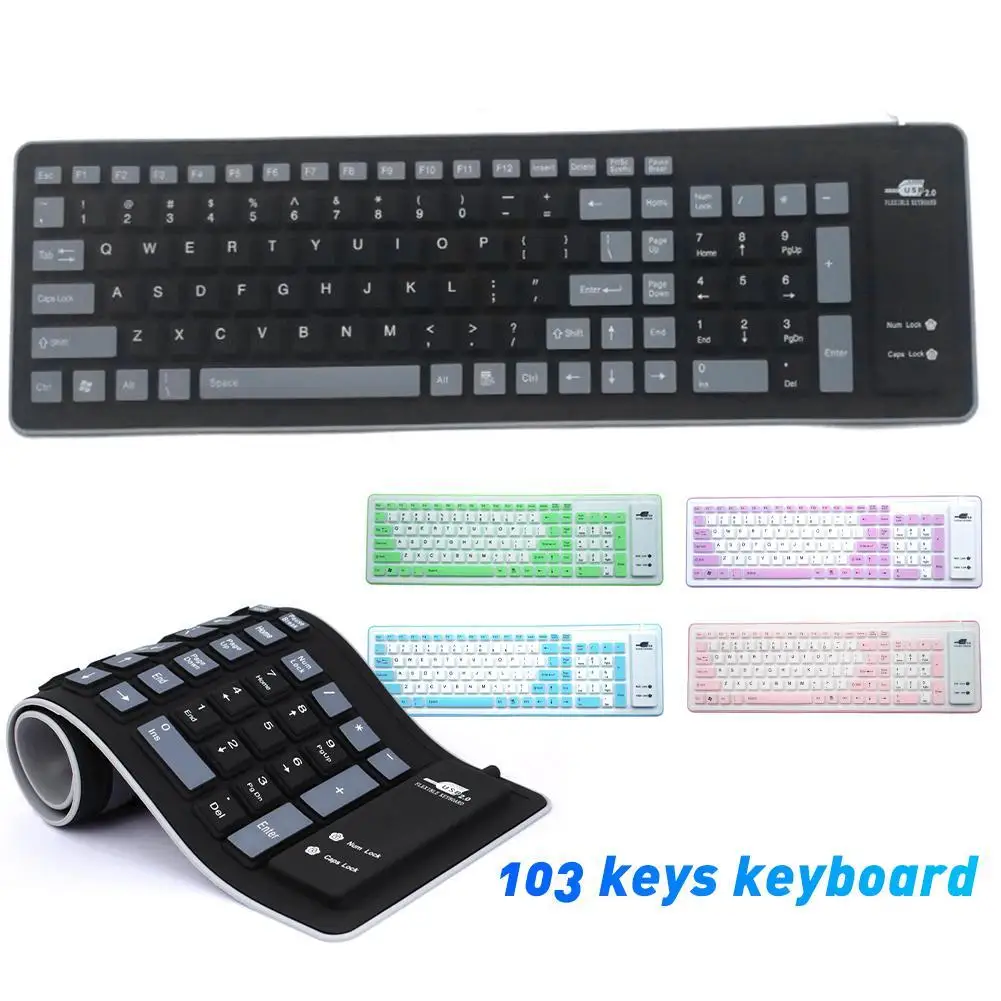 

103 Keys Foldable Dustproof Soft Silicone Gaming Keyboard for Laptop/Computer