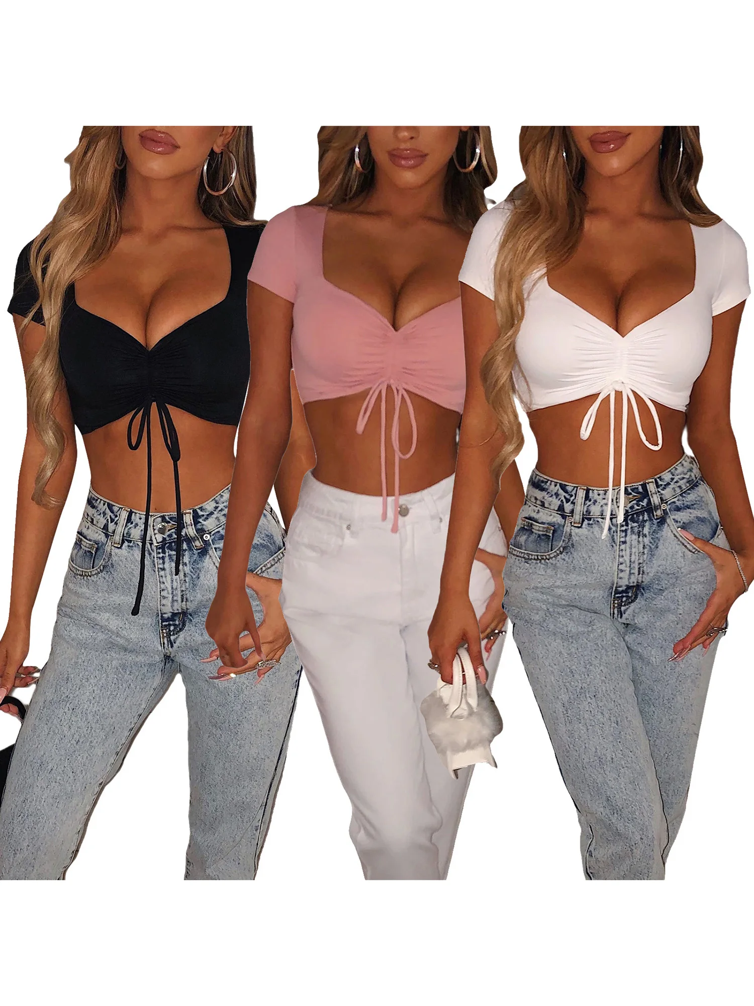 Sexy Women Summer Crop Top, Adults Slim Fit Ruched Solid Color Short Sleeve V-Neck Drawstring T-shirt 2021
Sexy Women Summer Crop Top, Adults Slim Fit Ruched Solid Color Short Sleeve V-Neck Drawstring T-shirt 2021