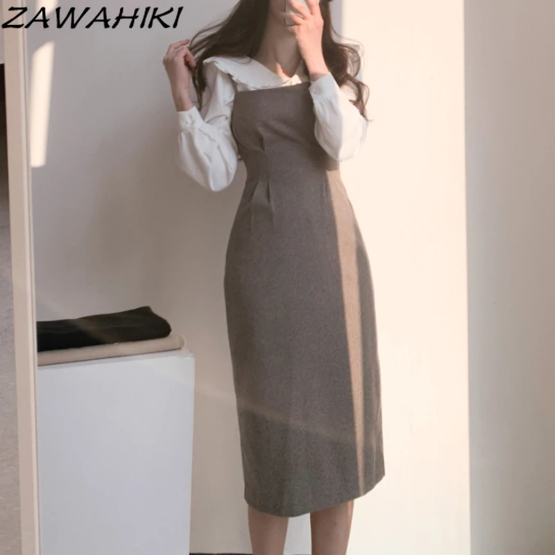 ZAWAHIKI Set Autumn French Wood Ear Side Lapel Long Sleeve Solid Blouse Retro Plaid High Waist Slim Suspender Dress Suit Women
ZAWAHIKI Set Autumn French Wood Ear Side Lapel Long Sleeve Solid Blouse Retro Plaid High Waist Slim Suspender Dress Suit Women