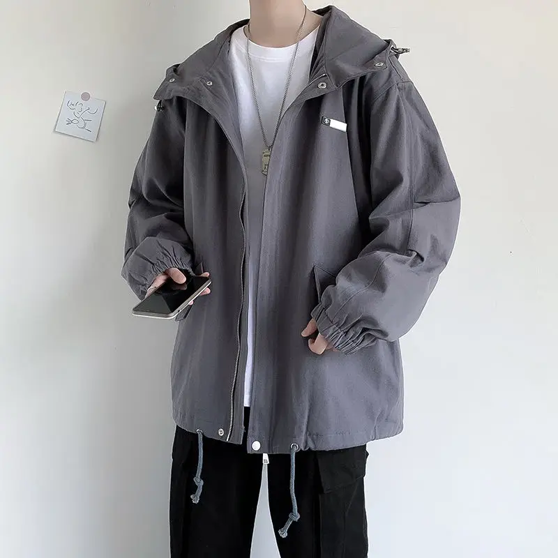 Spring Autumn Solid Color Tooling Jacket Men's Korean Fashion Loose Casual Jacket Men's Harajuku Streetwear Hooded Jacket Men
Spring Autumn Solid Color Tooling Jacket Men's Korean Fashion Loose Casual Jacket Men's Harajuku Streetwear Hooded Jacket Men