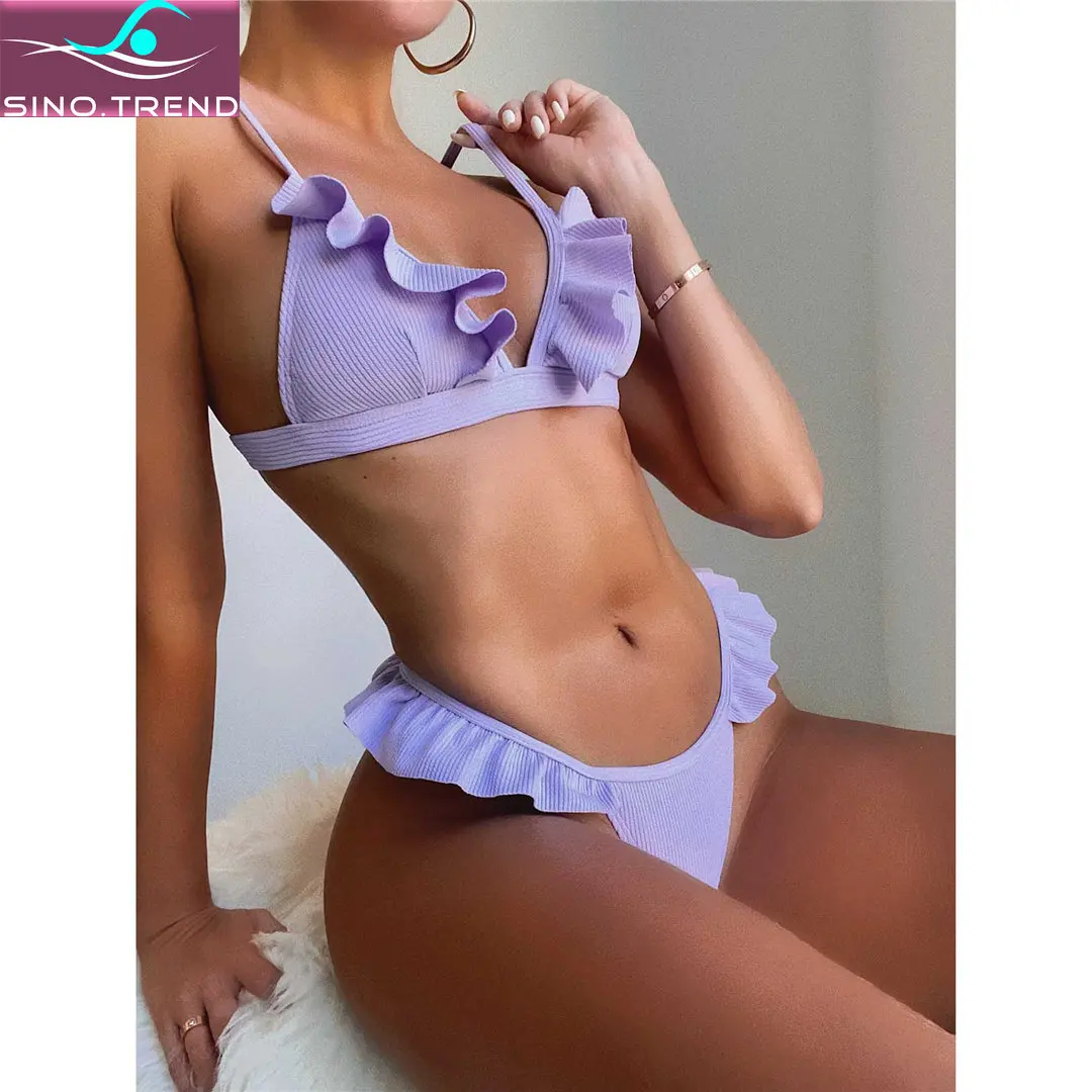 SINO.TREND 2021 Sexy Ruffled Purple Bikini Set Women Rib Solid Swimwear Female Swimsuit Two-pieces Padded Bathing Suit Swim Lady
SINO.TREND 2021 Sexy Ruffled Purple Bikini Set Women Rib Solid Swimwear Female Swimsuit Two-pieces Padded Bathing Suit Swim Lady