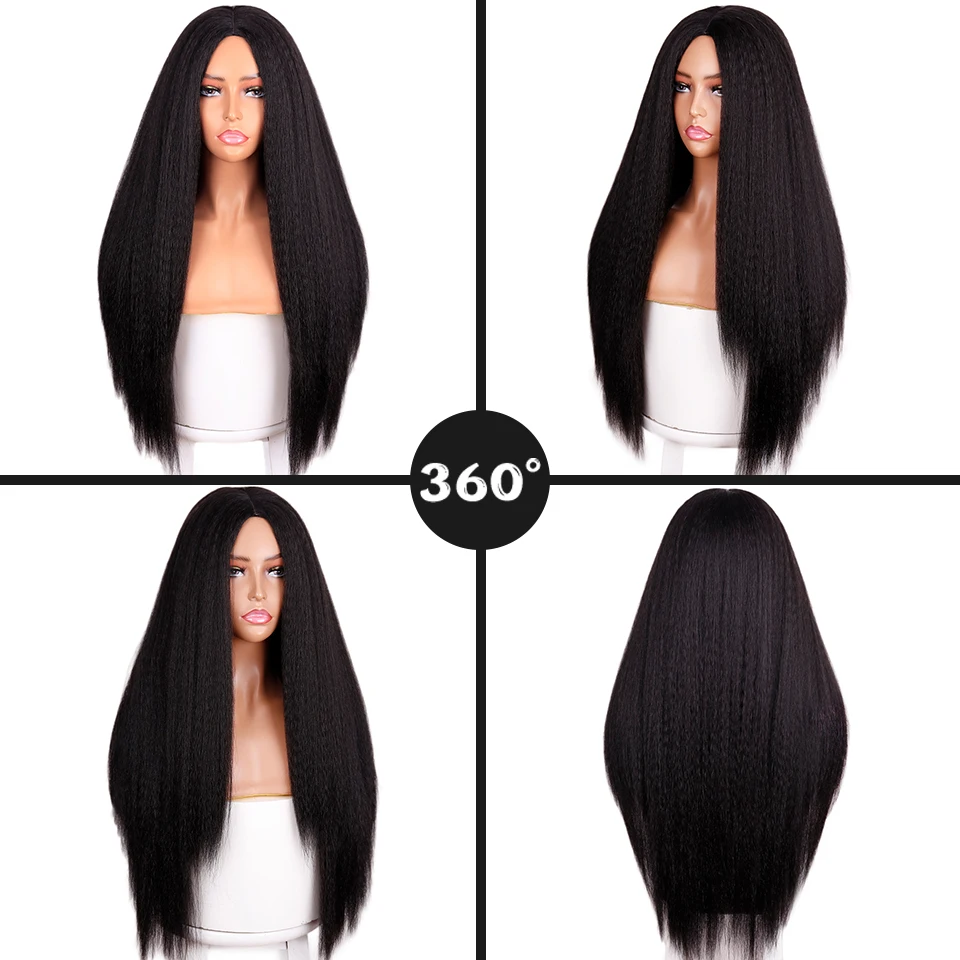 200 Density Glueless Yaki Natural Long Kinky Straight Wigs For Black Women Wig Hairline with Baby Hair Afro | Шиньоны и парики