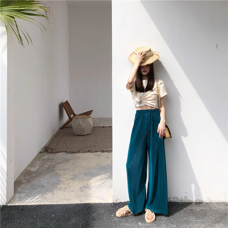 Summer Elegant High Waist Women's Pants Pantalon Mujer 2020 Korean Boho Beach Chiffon Loose Long Pleated Wide Leg Pant
Summer Elegant High Waist Women's Pants Pantalon Mujer 2020 Korean Boho Beach Chiffon Loose Long Pleated Wide Leg Pant