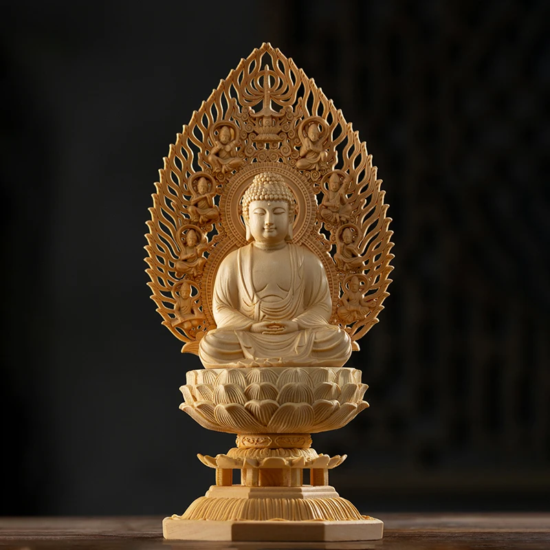 Деревянная скульптура Cypress из трех Buddhas 28 см Ksitigarbha Sakyamuni Guanyin деревянная статуя
