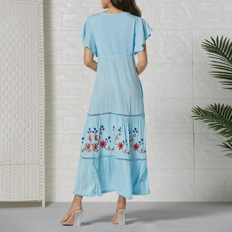 VGH Patchwork Embroidery Dress For Women V Neck Short Sleeve High Waist Hit Color Ankle Length Dresses Female Summer 2021 Style
VGH Patchwork Embroidery Dress For Women V Neck Short Sleeve High Waist Hit Color Ankle Length Dresses Female Summer 2021 Style