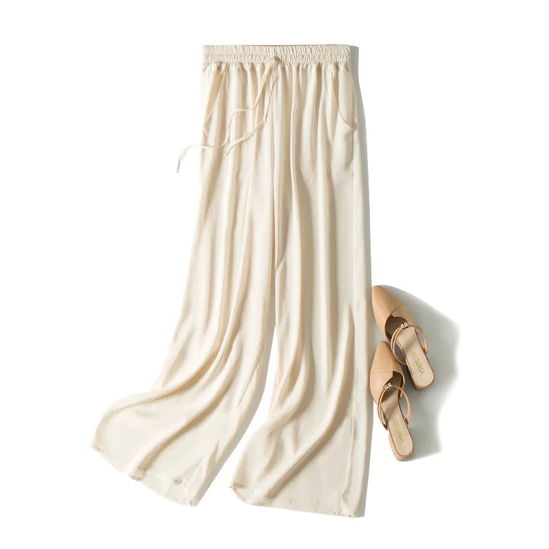 Брюки женские шелковые повседневные, узкие прямые брюки с завышенной талией, шелковые брюки из тутового шелка с широкими штанинами, лето 2020 
Брюки женские шелковые повседневные, узкие прямые брюки с завышенной талией, шелковые брюки из тутового шелка с широкими штанинами, лето 2020