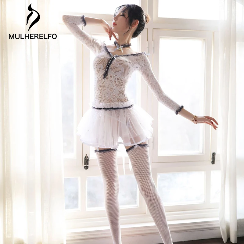 Sexy Lace Deep V Ruffles White Woman Lingerie Long Sleeve Bow Backless Mini Women Sleepwear Costume Erotic Sexy Lady Night Dress
Sexy Lace Deep V Ruffles White Woman Lingerie Long Sleeve Bow Backless Mini Women Sleepwear Costume Erotic Sexy Lady Night Dress