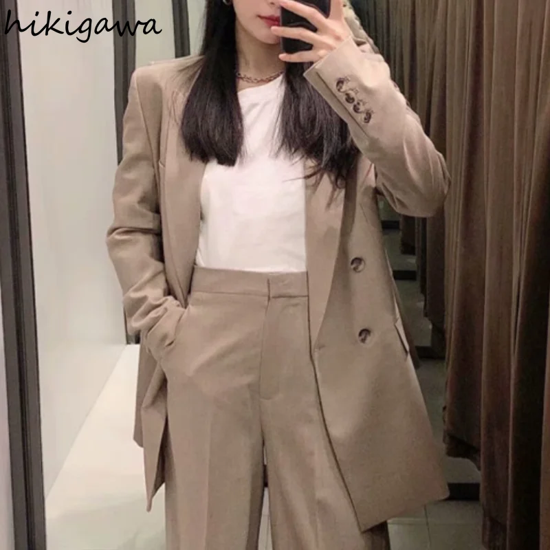 Пиджак Hikigawa, новинка, модный двубортный пиджак с отложным воротником и длинным рукавом, однотонный Повседневный темпераментный прямой пидж... 
Пиджак Hikigawa, новинка, модный двубортный пиджак с отложным воротником и длинным рукавом, однотонный Повседневный темпераментный прямой пидж...