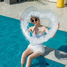 Heart-shape Feather Rings Inflatable Swimming Women Circle Tube Beach Summer Water Sport Party Pool Toys Swim Transparency Float