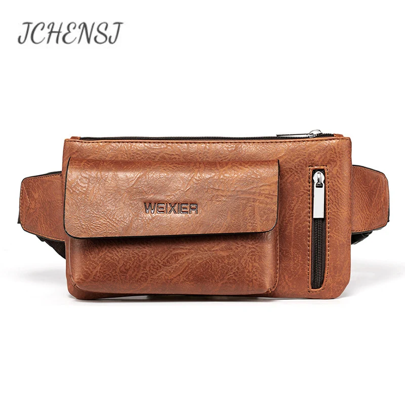 

JCHENSJ Leather Men's Belt Bag Multifunction Casual Working Brown Chest Bag For Men Multiple Pockets Male Fanny Pack