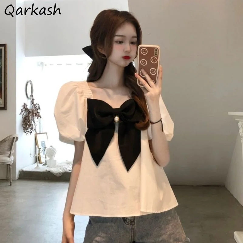 Shirts Women Summer Puff Sleeve Bow Sweet Patchwork Loose Lovely Korean Style Girl Trendy Chic New Arrival All-match Mujer Tops
Shirts Women Summer Puff Sleeve Bow Sweet Patchwork Loose Lovely Korean Style Girl Trendy Chic New Arrival All-match Mujer Tops