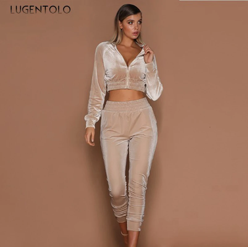 Lugentolo Two Piece Set Women Top Short Coat Zipper Autumn Suede Long Pencil Pants Loose Casual Solid Sexy Fashion Sets Sports
Lugentolo Two Piece Set Women Top Short Coat Zipper Autumn Suede Long Pencil Pants Loose Casual Solid Sexy Fashion Sets Sports