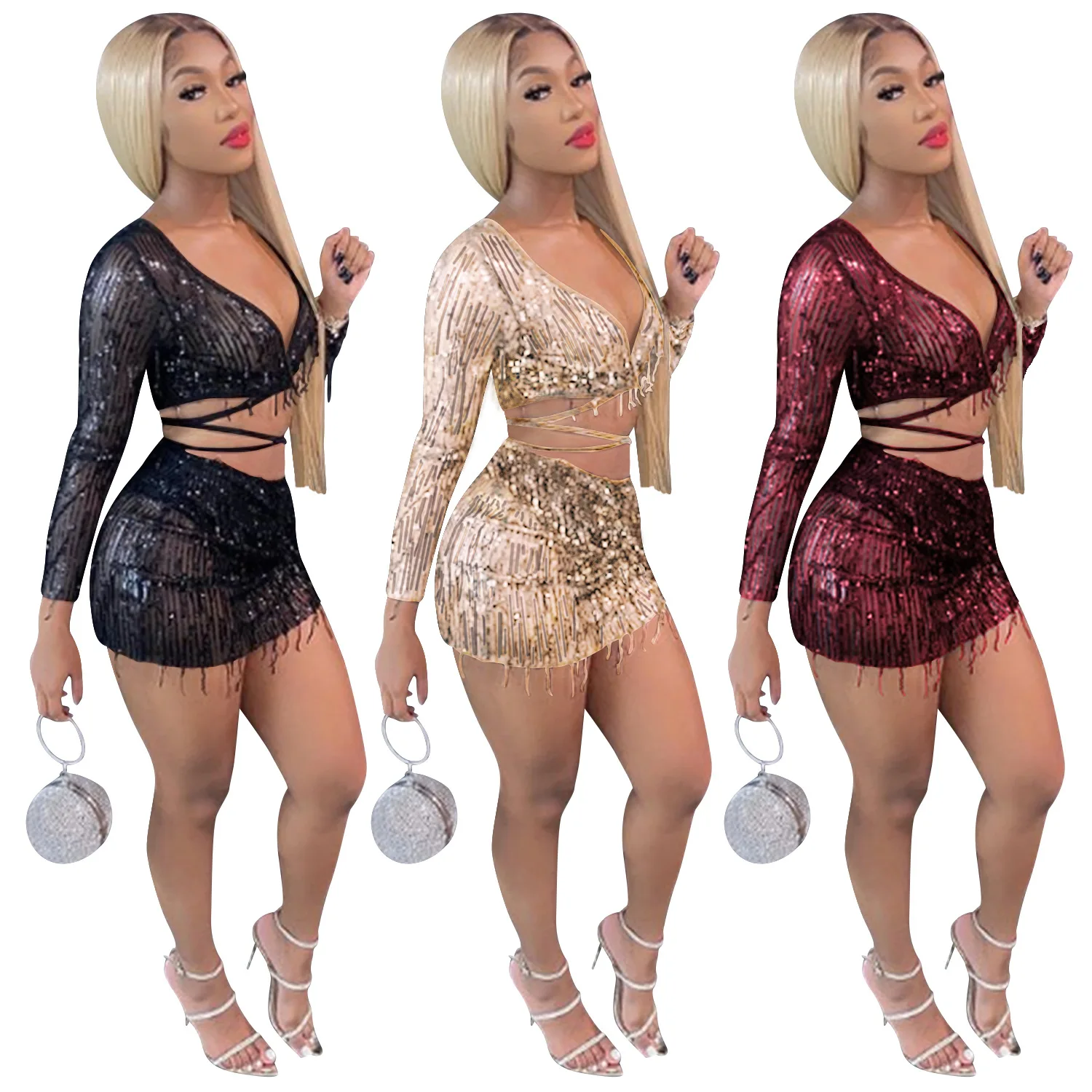 Sequins Tassel Women's Set Woman Mesh See Through Lace Up Crop Top And Mini Skirt With Underpants Night Club Party Outfits S-XXL
Sequins Tassel Women's Set Woman Mesh See Through Lace Up Crop Top And Mini Skirt With Underpants Night Club Party Outfits S-XXL