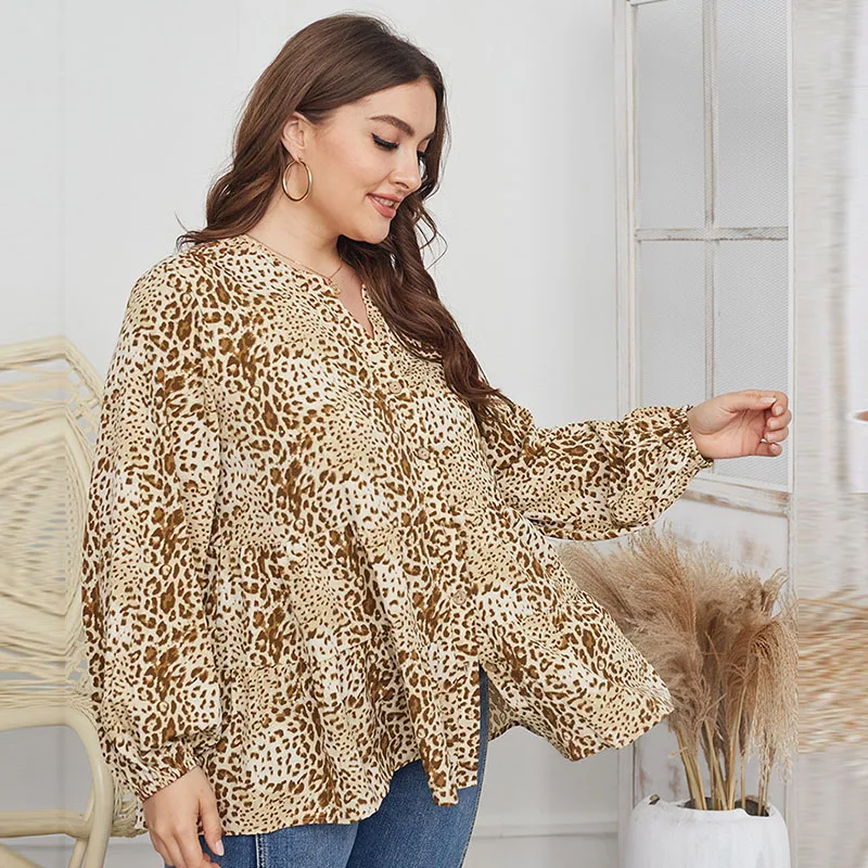Fashion Sexy Ladies Temperament Plus Size Blouse 2021 Summer New Casual Leopard V Neck Long Sleeve Chic Top Female
Fashion Sexy Ladies Temperament Plus Size Blouse 2021 Summer New Casual Leopard V Neck Long Sleeve Chic Top Female