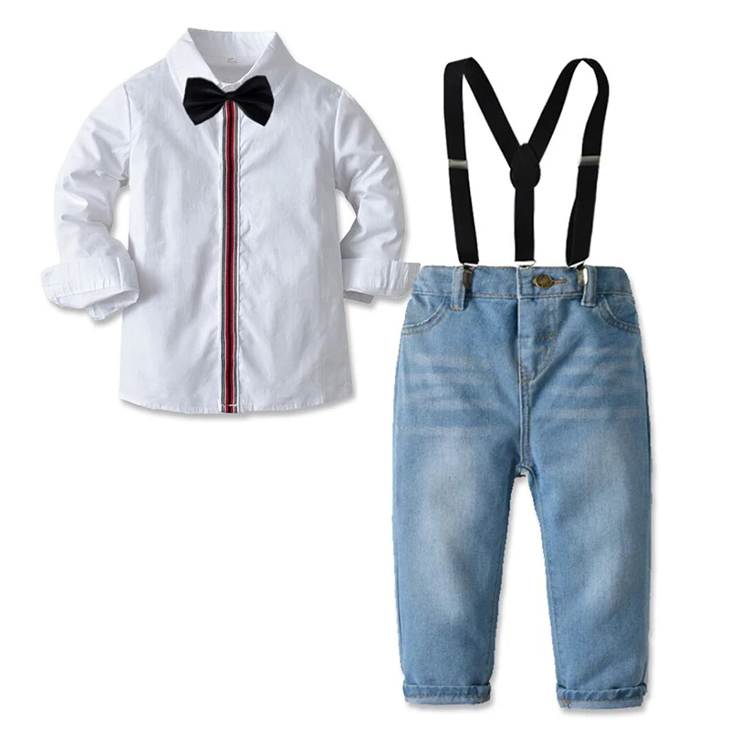 2021New Kids baby Boy cotton long sleeved pendant bow tie+ shirt+ trousers suit Gentleman Clothes 2 3 4 5 6 7 8 years old |