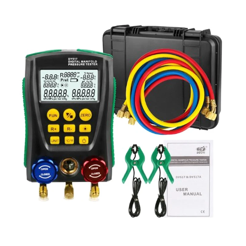 DY517A Pressure Gauge Refrigeration Digital Vacuum Pressure Manifold Tester Meter HVAC Temperature Tester Valve Tool Kit
DY517A Pressure Gauge Refrigeration Digital Vacuum Pressure Manifold Tester Meter HVAC Temperature Tester Valve Tool Kit