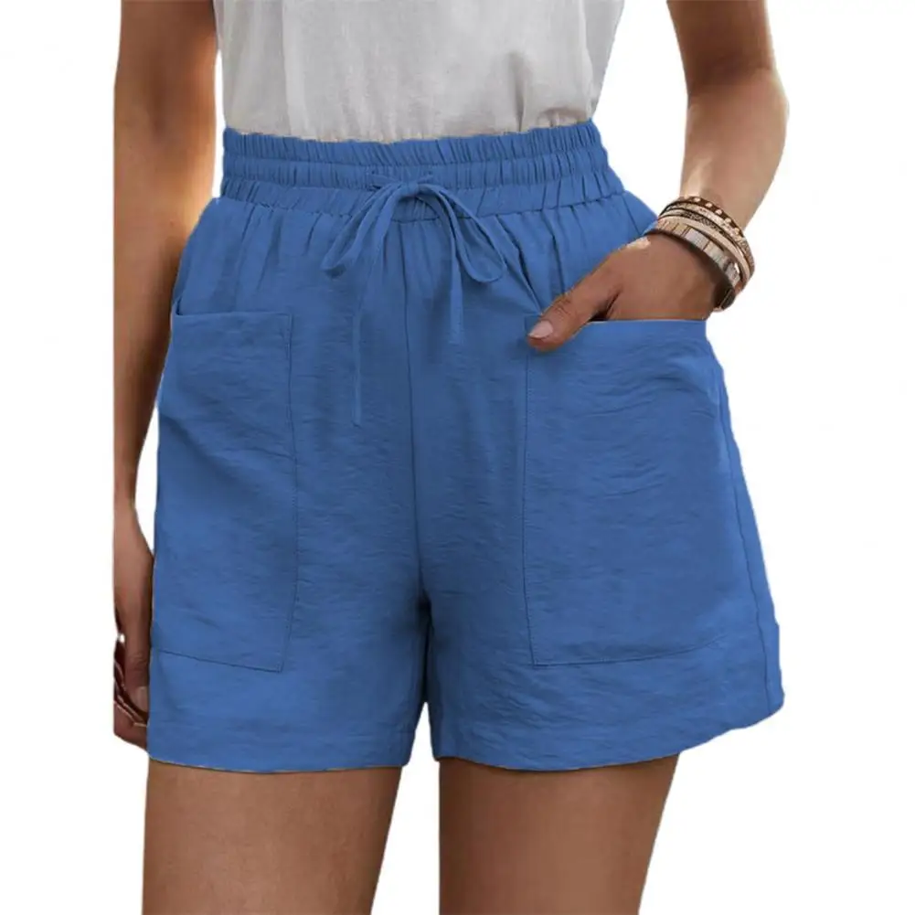 Шорты женские с завышенной талией, повседневные однотонные с широкими штанинами и карманами, свободные, с эластичным поясом, на лето 
Шорты женские с завышенной талией, повседневные однотонные с широкими штанинами и карманами, свободные, с эластичным поясом, на лето