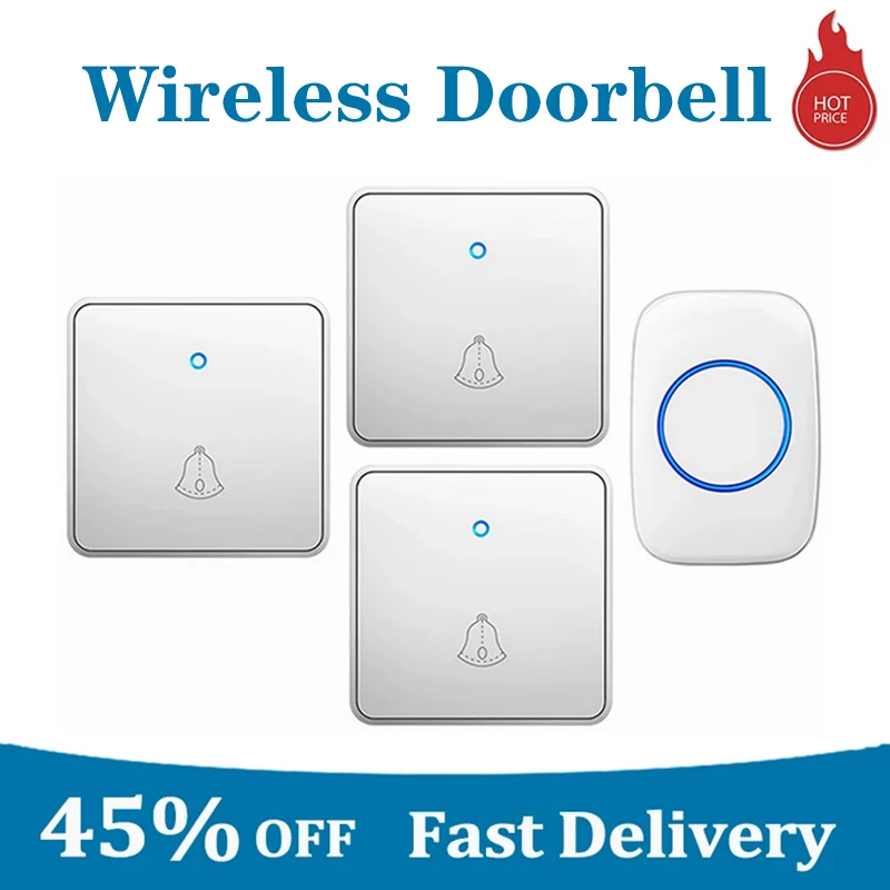 Wireless Doorbell Waterproof Smart Home 300M Remote 60 Chimes CR2032 Battery Transmitter US EU UK Plug 3*Button 1*Receiver
Wireless Doorbell Waterproof Smart Home 300M Remote 60 Chimes CR2032 Battery Transmitter US EU UK Plug 3*Button 1*Receiver