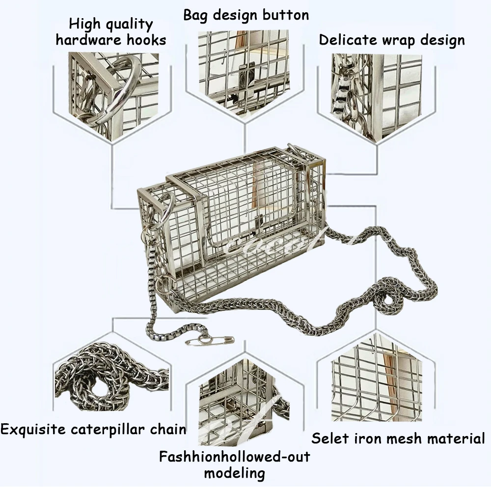 Ажурный клатч INS женская сумка в виде птичьей клетки сумка-тоут металлическая