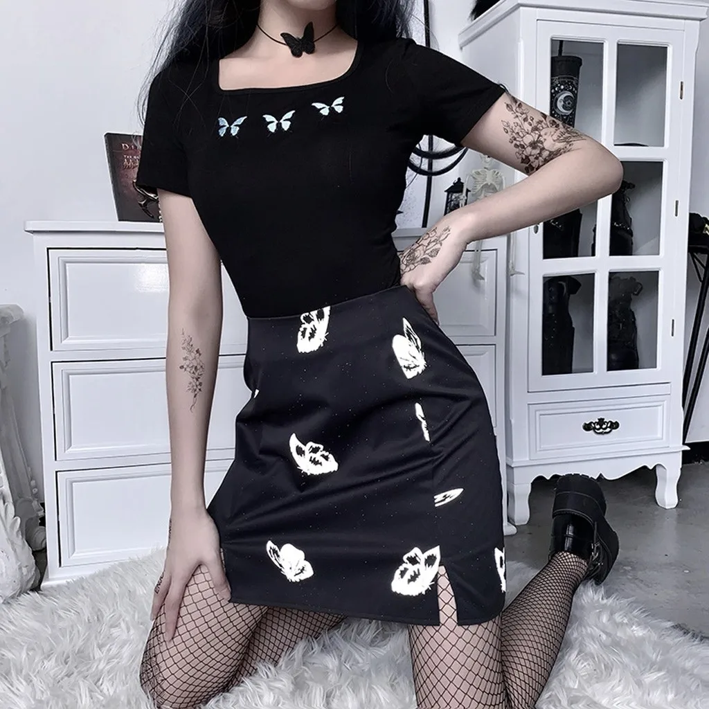Gothic Skirt Bodycon Skirt European and American Street Hip Net Red Butterfly Reflective High Waist Split Skirts Slim For Women
Gothic Skirt Bodycon Skirt European and American Street Hip Net Red Butterfly Reflective High Waist Split Skirts Slim For Women