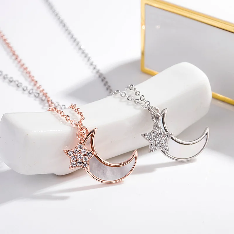 925 sterling silver niche design singapore white shell diamond star moon necklace Christmas gift for women exquisite jewelry
925 sterling silver niche design singapore white shell diamond star moon necklace Christmas gift for women exquisite jewelry